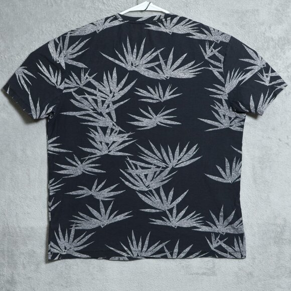 AllSaints Bhutan SS Crew Shirt Mens Small Black Gray Palm Print Short Sleeve Tee - Picture 3 of 10